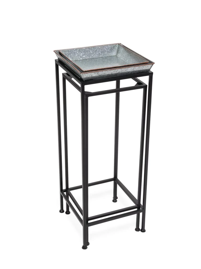 Square Nesting Plant Stands With Galvanized Trays, Set Of 2 4 Square Nesting Plant Stands With Galvanized Trays, Set Of 2 - Image 2