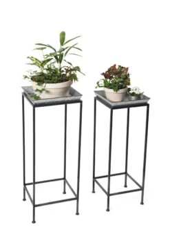 Square Nesting Plant Stands With Galvanized Trays, Set Of 2 7 Square Nesting Plant Stands With Galvanized Trays, Set Of 2 -Garden Shop 8611976 7298 tif