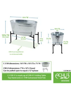 Achla Designs Mini Oval Galvanized Tub With Folding Stand -Garden Shop 8612906 04v
