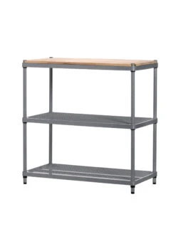 MeshWorks © 3 Tier Plant Shelving With Wood Top -Garden Shop 8613017 04v meshworks 3 tier plant shelf with wood top silver